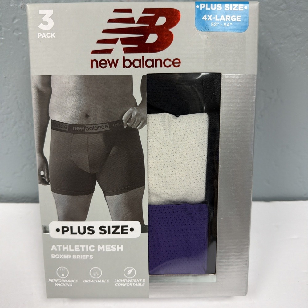 New Balance Boxer Briefs Mens 4XL Plus Size 52-54 White Purple Black Athletic
